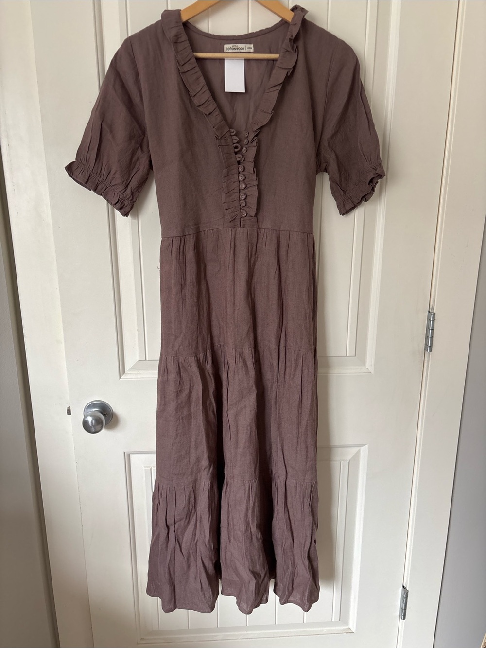 Little Cottonwood 100% Linen Dusty Mauve Midi Dress Size L Lined Tie Back Pocket